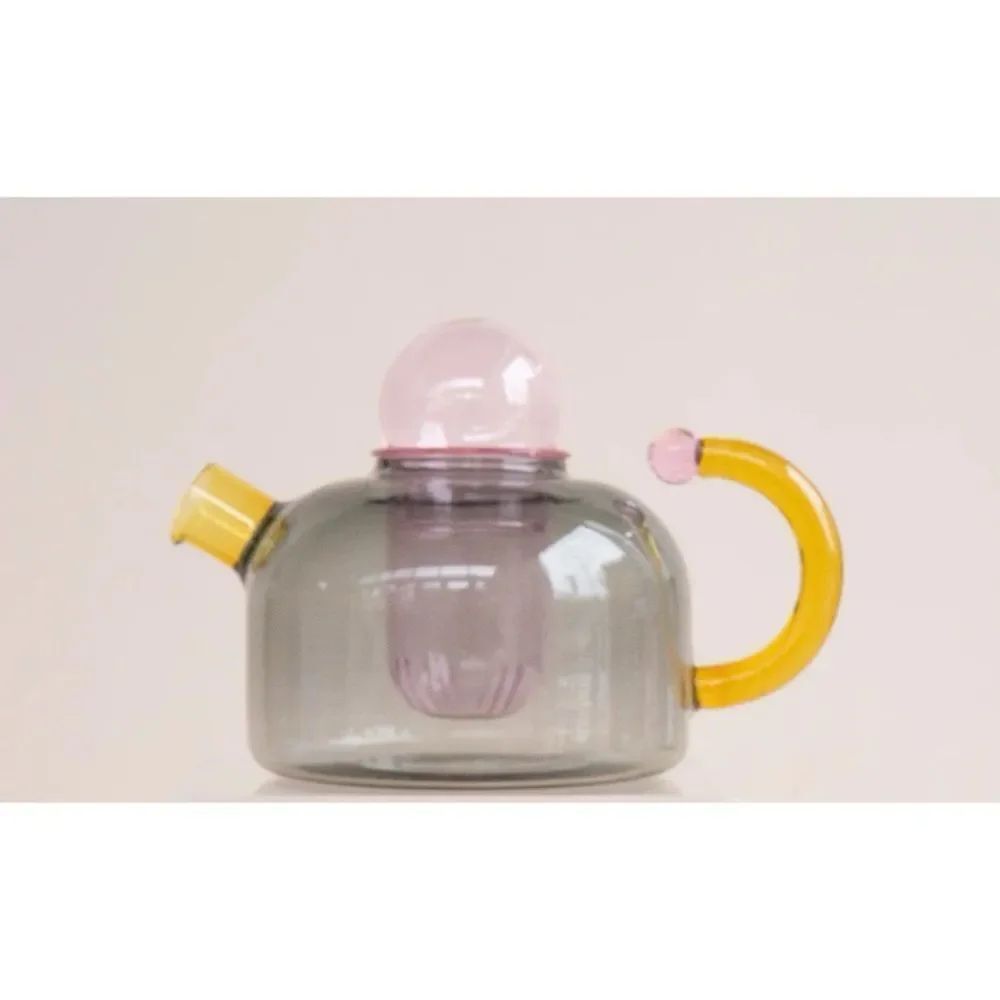 Mantel Color Block Glass Teapot in Gray/ Excellent
